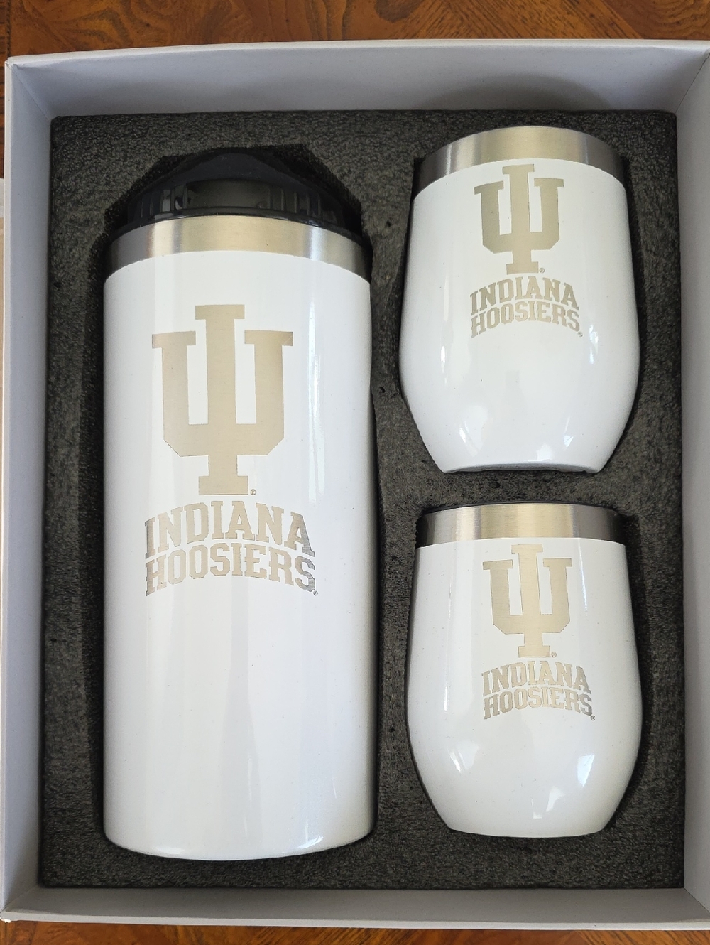 IU Indiana Hoosiers White Stainless Steel Wine Bottle Cooler & Tumbler Set - NEW